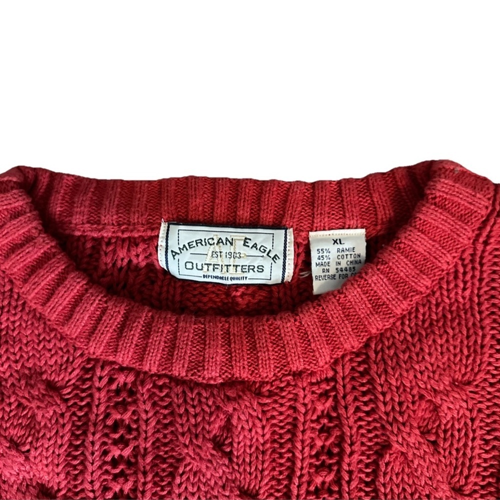American Eagle Outfitters Vintage rare Sweater Red Cable Knit Pullover - Picture 8 of 8